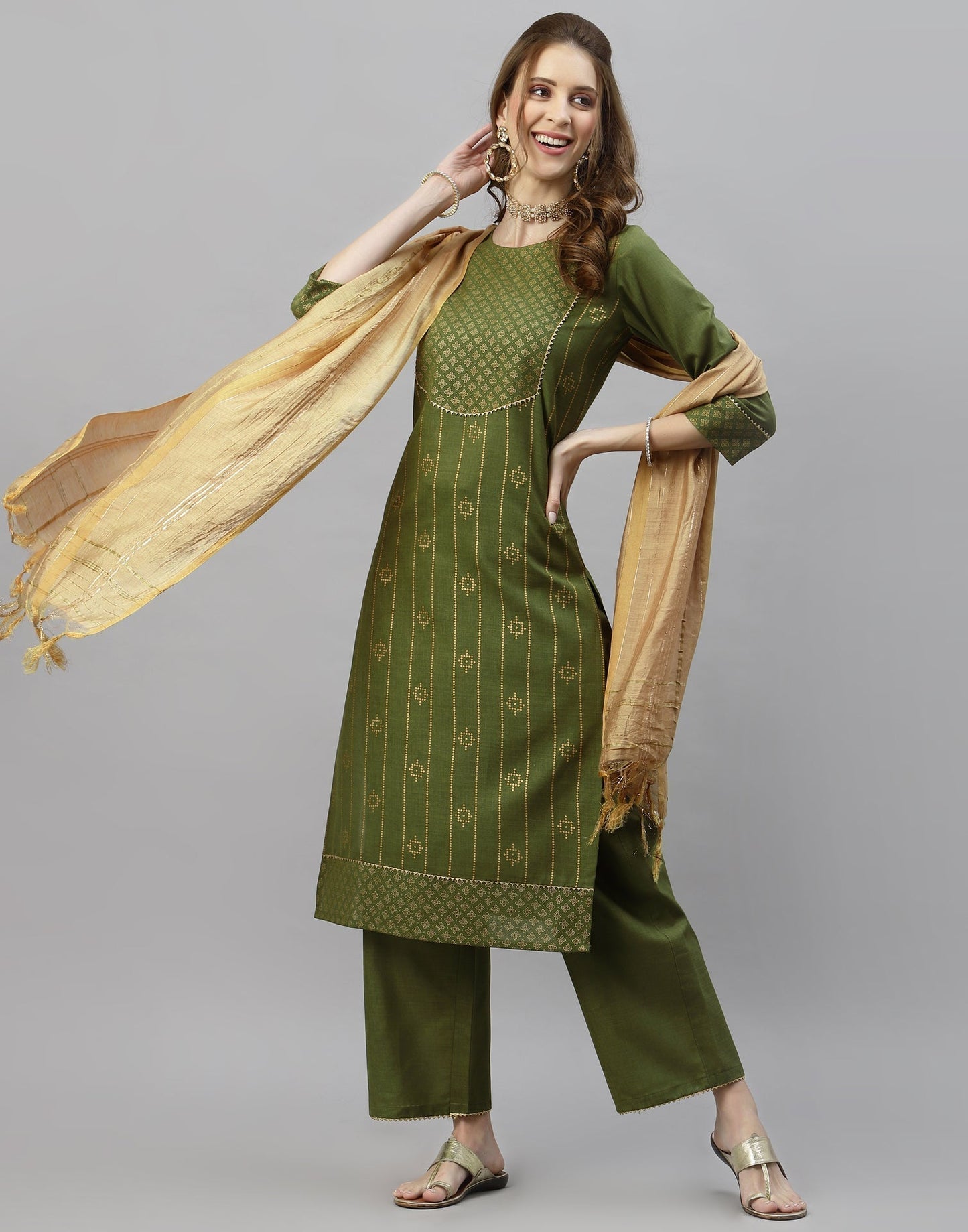 Green Kurti With Pant And Dupatta | Leemboodi