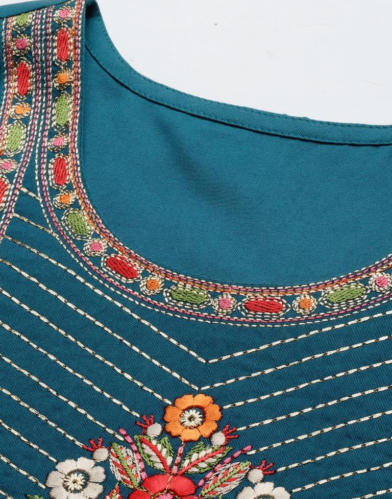 Teal Kurti With Pant And Dupatta | Leemboodi