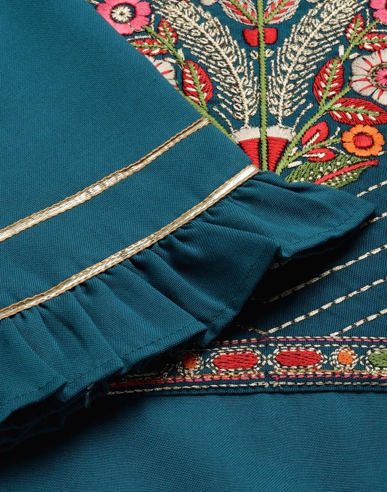 Teal Kurti With Pant And Dupatta | Leemboodi