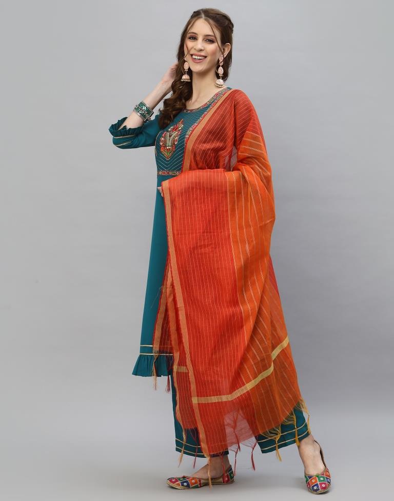 Teal Kurti With Pant And Dupatta | Leemboodi