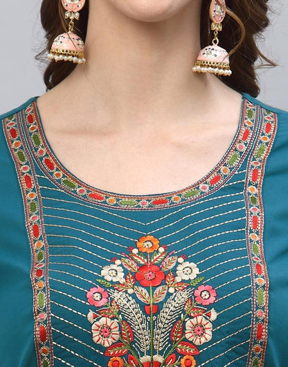 Teal Kurti With Pant And Dupatta | Leemboodi