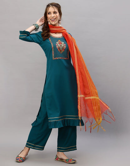 Teal Kurti With Pant And Dupatta | Leemboodi