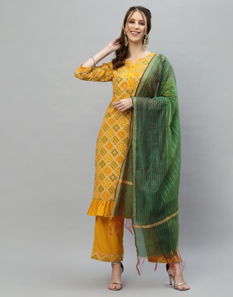 Mustard Kurti With Pant And Dupatta | Leemboodi