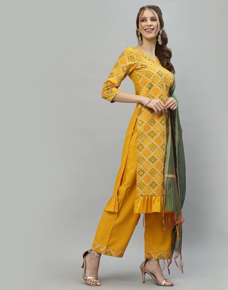 Mustard Kurti With Pant And Dupatta | Leemboodi