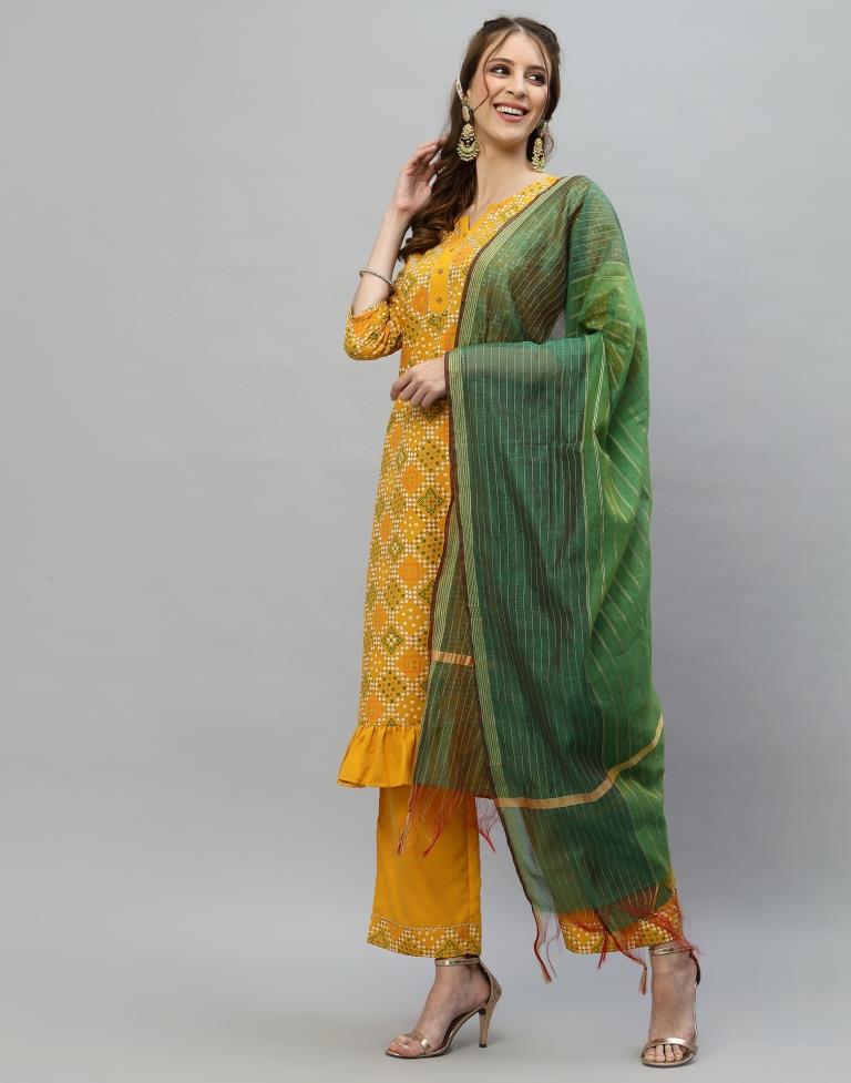 Mustard Kurti With Pant And Dupatta | Leemboodi