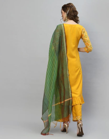 Mustard Kurti With Pant And Dupatta | Leemboodi