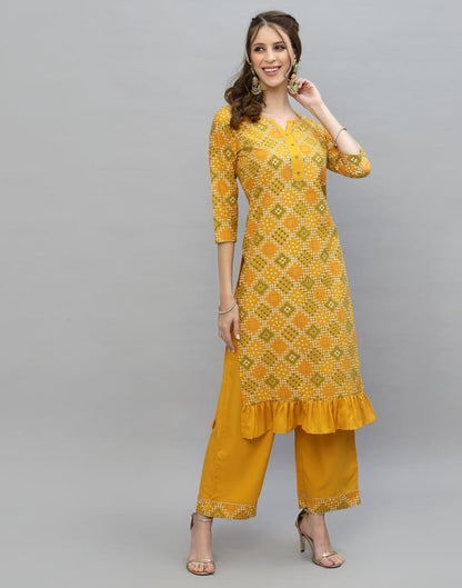 Mustard Kurti With Pant And Dupatta | Leemboodi