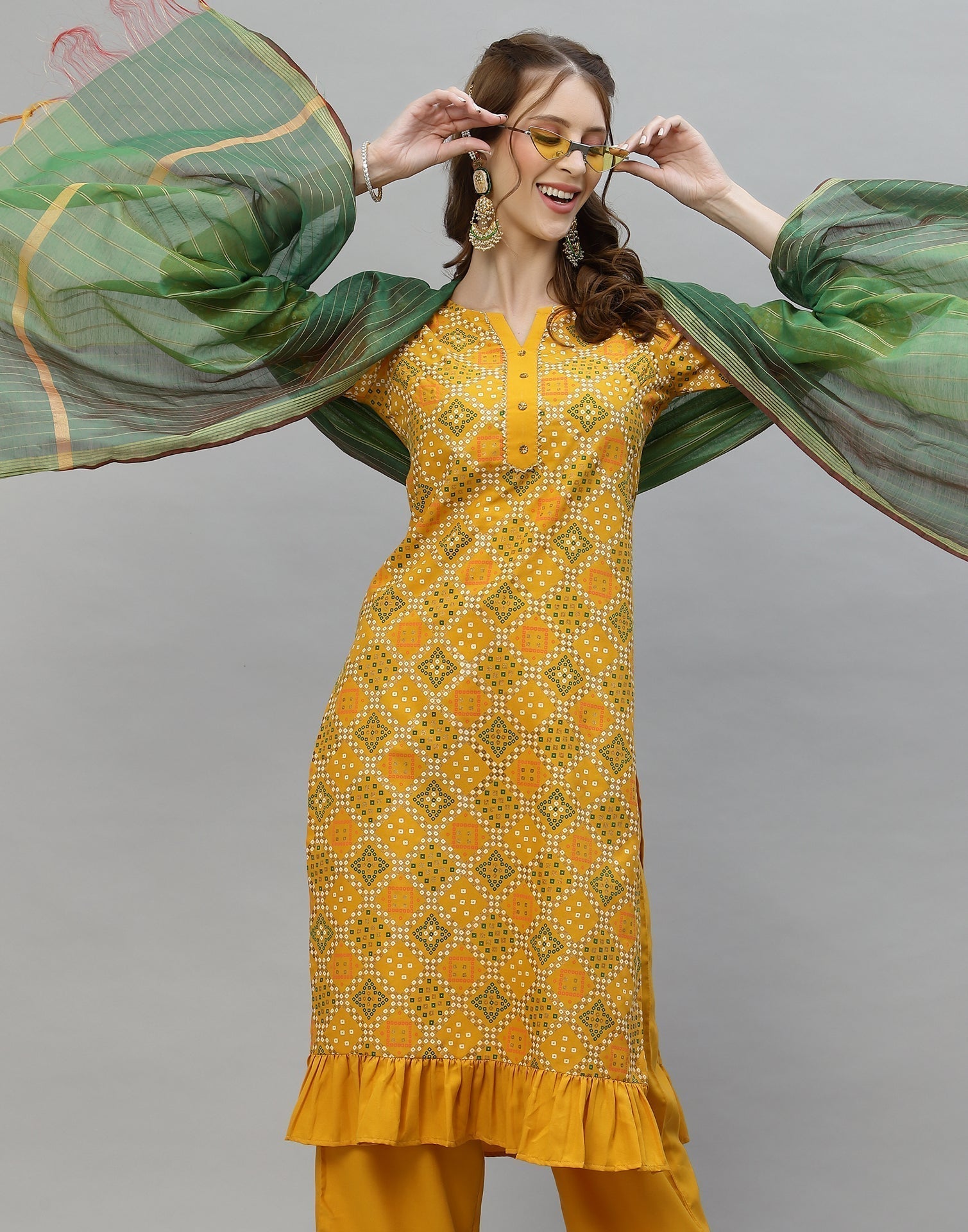 Mustard Kurti With Pant And Dupatta | Leemboodi