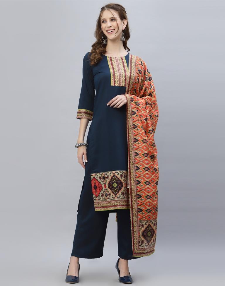Navy Blue Kurti With Pant And Dupatta | Leemboodi