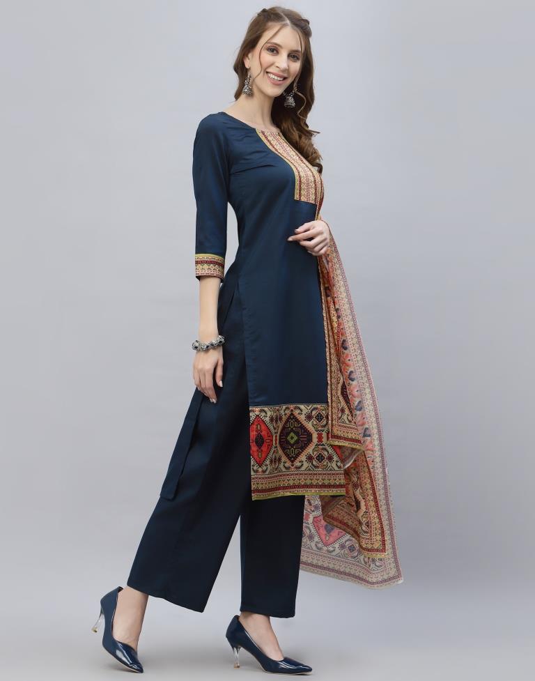 Navy Blue Kurti With Pant And Dupatta | Leemboodi