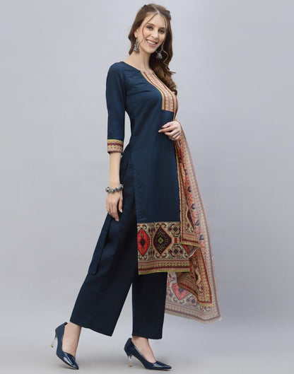 Navy Blue Kurti With Pant And Dupatta | Leemboodi
