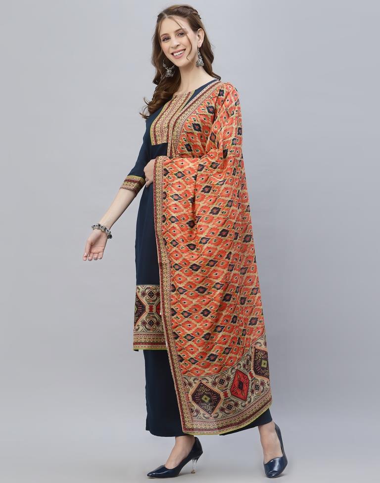 Navy Blue Kurti With Pant And Dupatta | Leemboodi