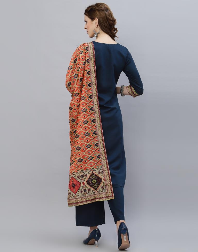 Navy Blue Kurti With Pant And Dupatta | Leemboodi