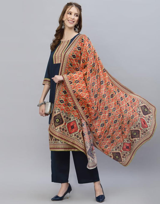 Navy Blue Kurti With Pant And Dupatta | Leemboodi