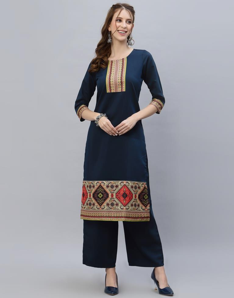 Navy Blue Kurti With Pant And Dupatta | Leemboodi