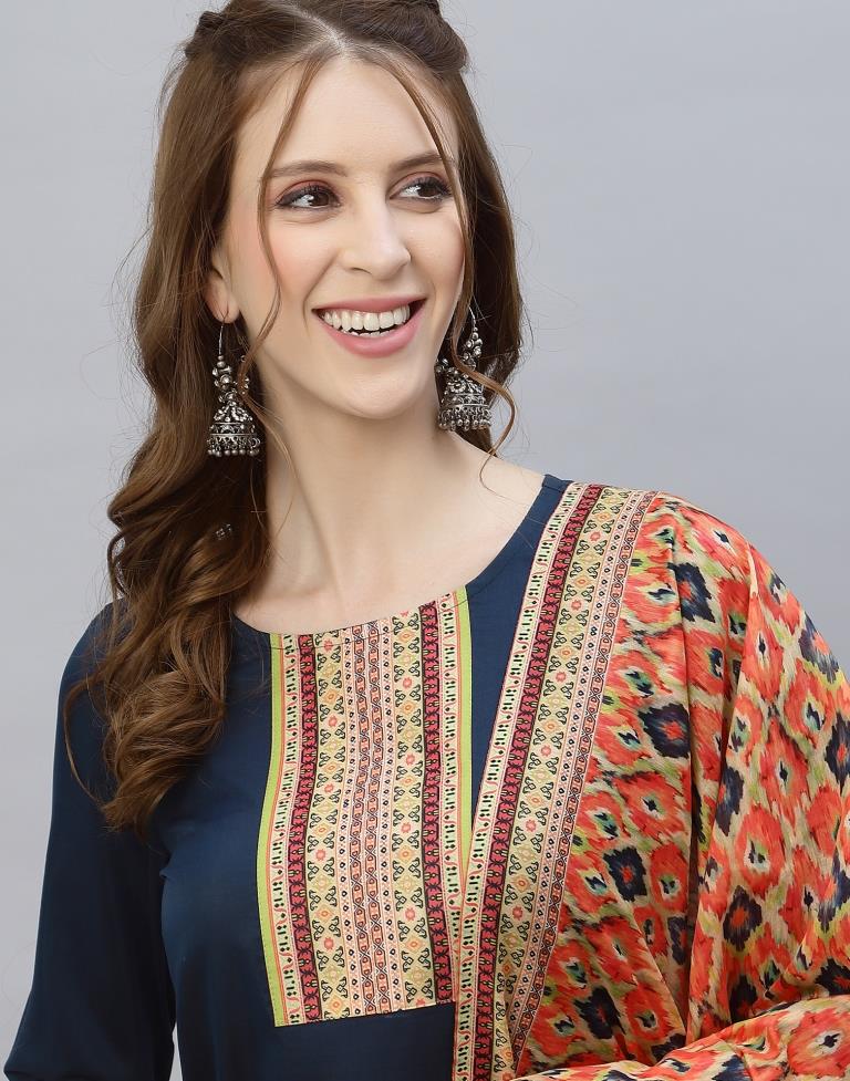 Navy Blue Kurti With Pant And Dupatta | Leemboodi