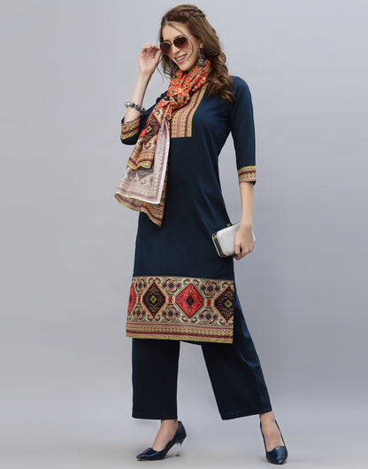 Navy Blue Kurti With Pant And Dupatta | Leemboodi