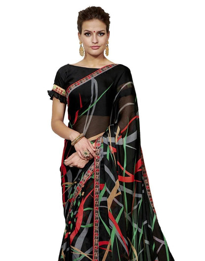 Black Coloured Chiffon Printed Laced Casual saree | Leemboodi