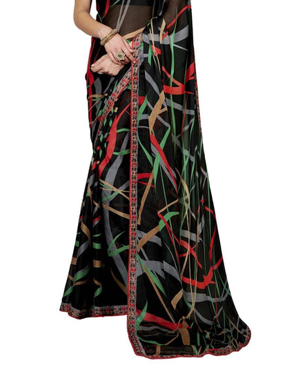 Black Coloured Chiffon Printed Laced Casual saree | Leemboodi
