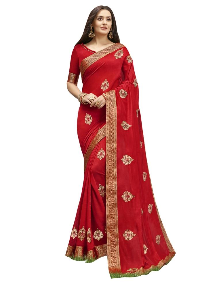 Red Coloured Art Silk Embroidered Partywear saree | Leemboodi