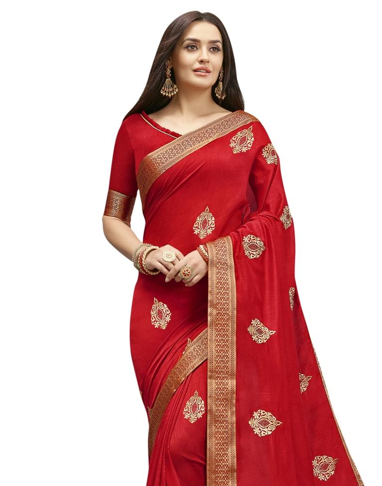 Red Coloured Art Silk Embroidered Partywear saree | Leemboodi