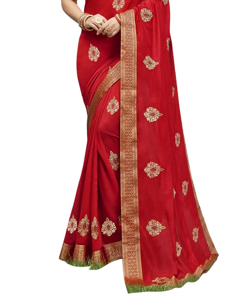 Red Coloured Art Silk Embroidered Partywear saree | Leemboodi