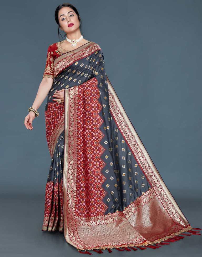 Grey Banarasi Silk saree | Leemboodi