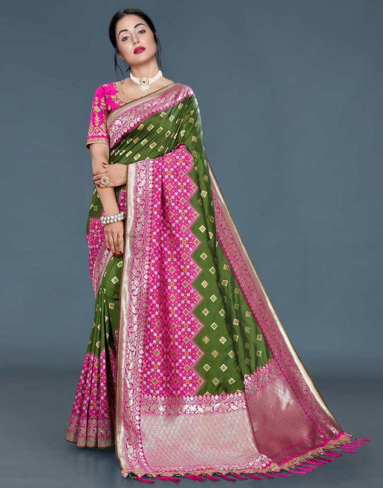 Olive Green Banarasi Silk saree | Leemboodi