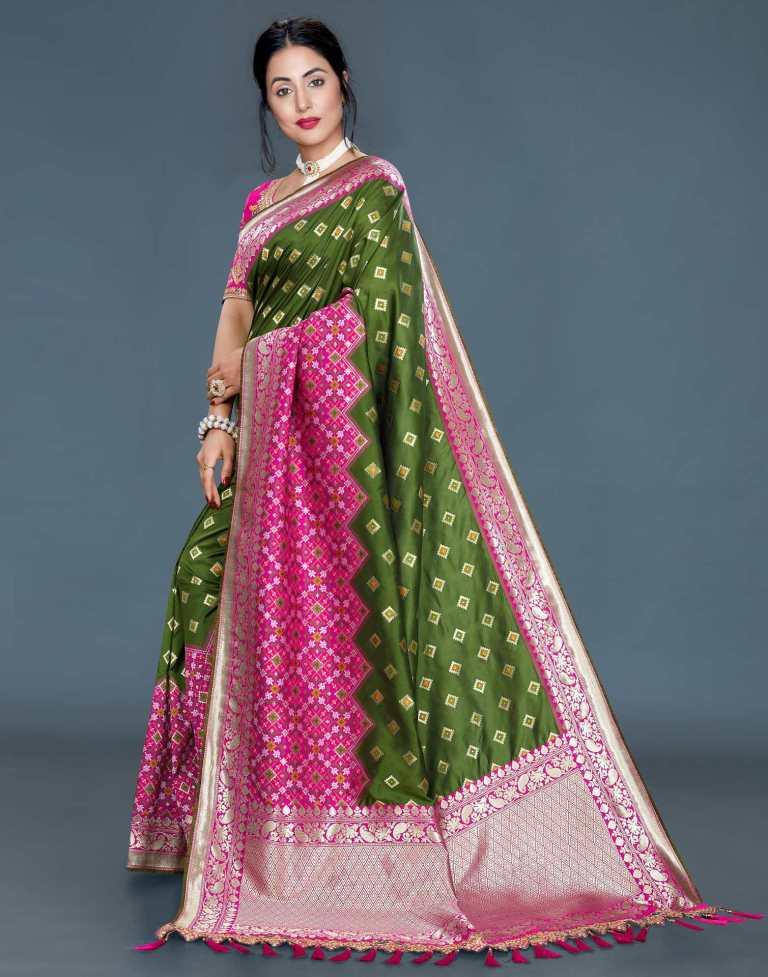 Olive Green Banarasi Silk saree | Leemboodi
