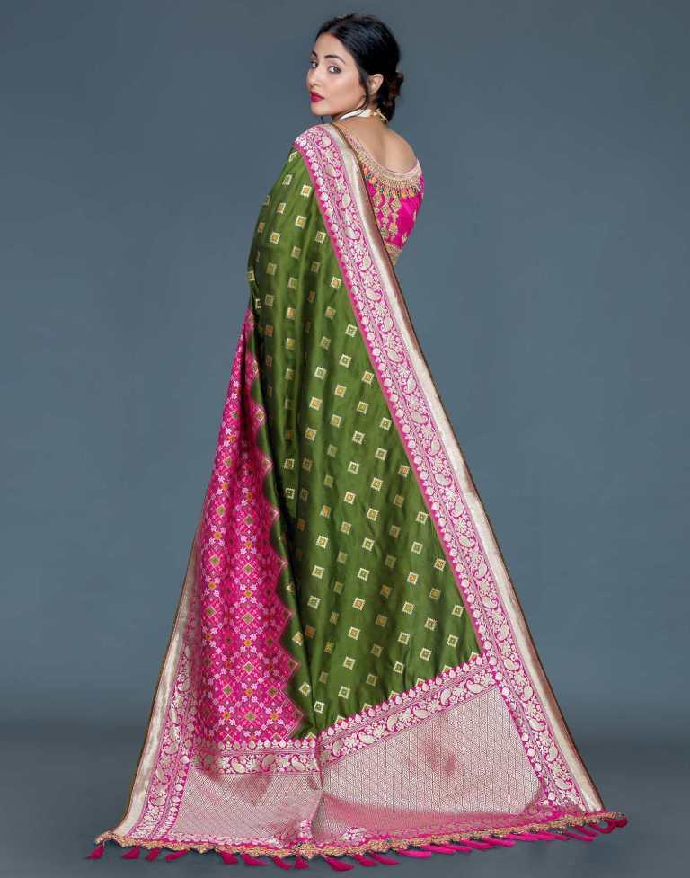 Olive Green Banarasi Silk saree | Leemboodi