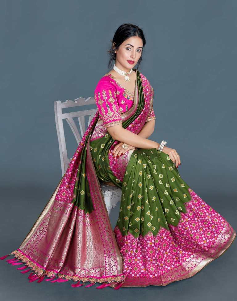 Olive Green Banarasi Silk saree | Leemboodi