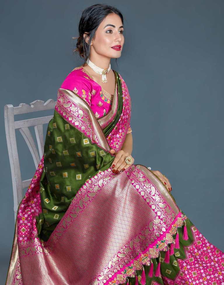 Olive Green Banarasi Silk saree | Leemboodi