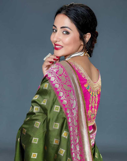 Olive Green Banarasi Silk saree | Leemboodi