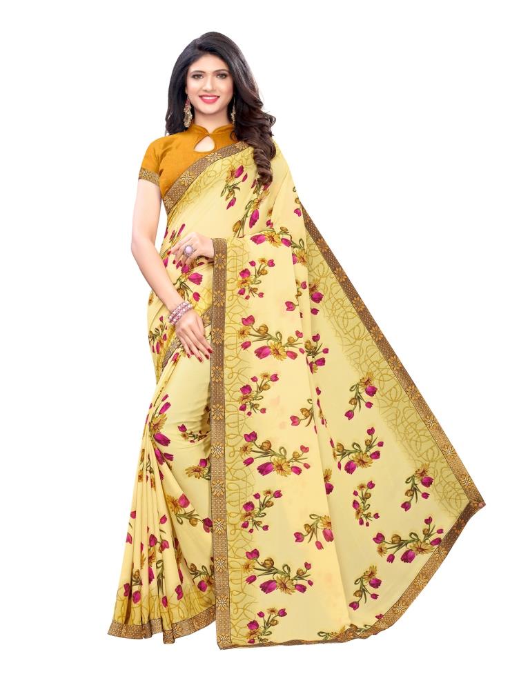 Yellow Printed Saree | Leemboodi