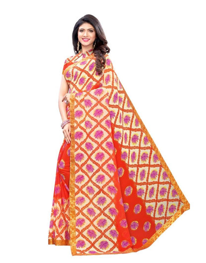Orange Coloured Georgette Printed Laced Casual saree | Sudathi