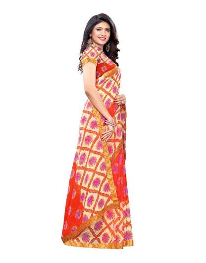 Orange Coloured Georgette Printed Laced Casual saree | Sudathi