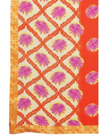 Orange Coloured Georgette Printed Laced Casual saree | Sudathi