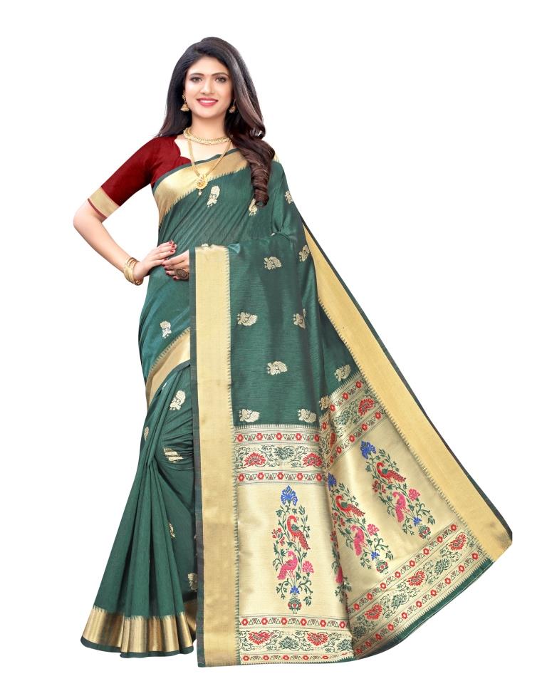Green Coloured Bhagalpuri Silk Jacquard Partywear saree | Sudathi