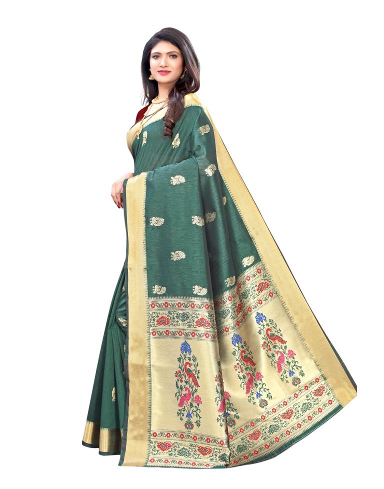 Green Coloured Bhagalpuri Silk Jacquard Partywear saree | Sudathi