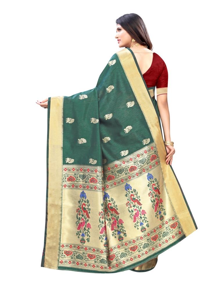 Green Coloured Bhagalpuri Silk Jacquard Partywear saree | Sudathi