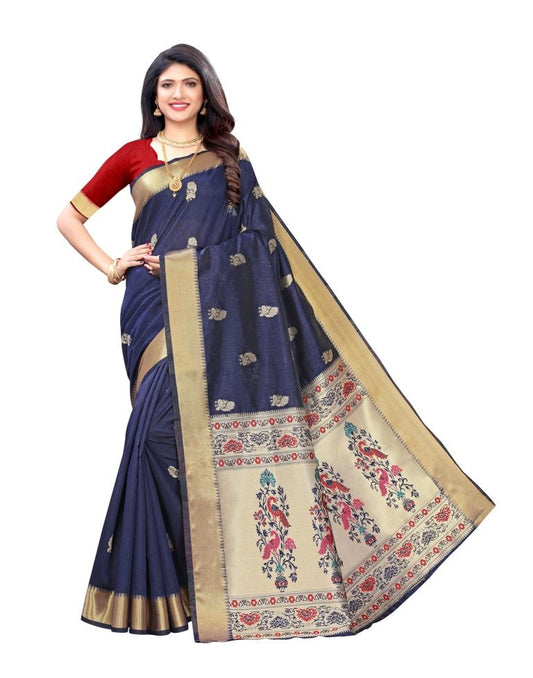 Navy Blue Coloured Bhagalpuri Silk Jacquard Partywear saree | Sudathi