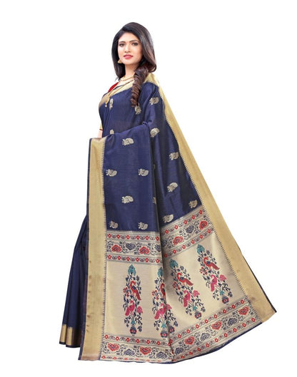 Navy Blue Coloured Bhagalpuri Silk Jacquard Partywear saree | Sudathi