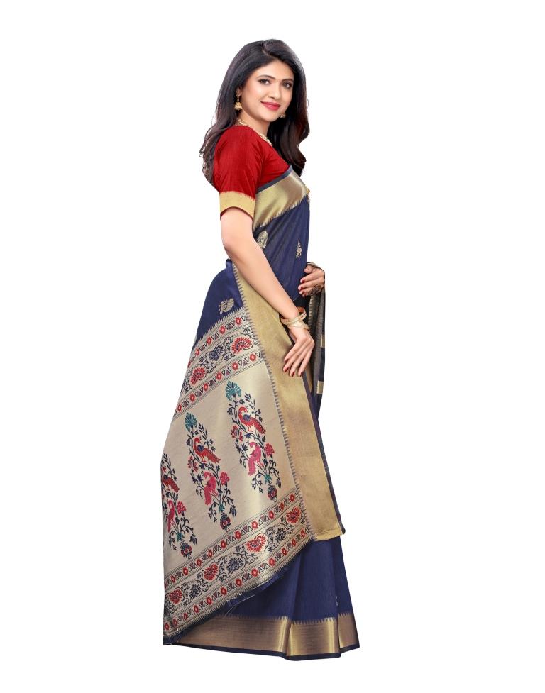 Navy Blue Coloured Bhagalpuri Silk Jacquard Partywear saree | Sudathi