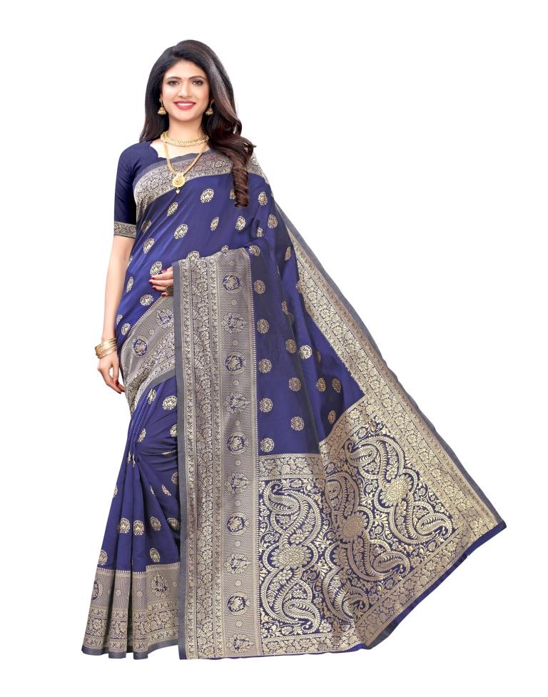 Navy Blue Coloured Poly Silk Jacquard Partywear saree | Leemboodi
