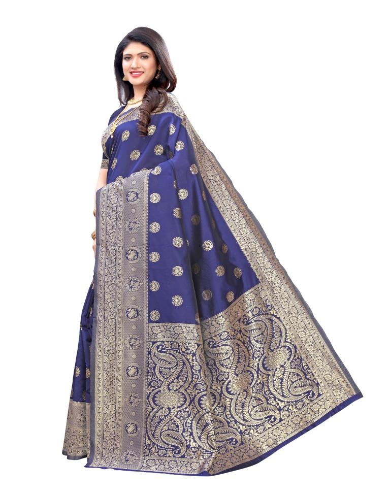 Navy Blue Coloured Poly Silk Jacquard Partywear saree | Leemboodi