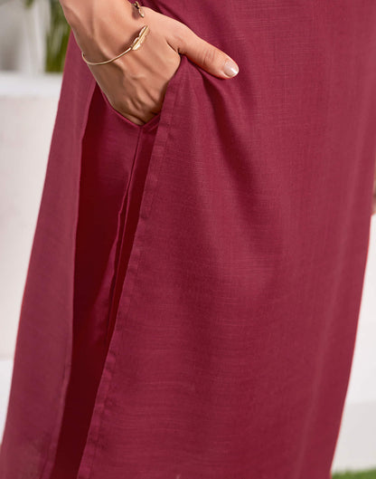 Cherry Red Sequence Cotton Straight Kurta With Pant And Dupatta