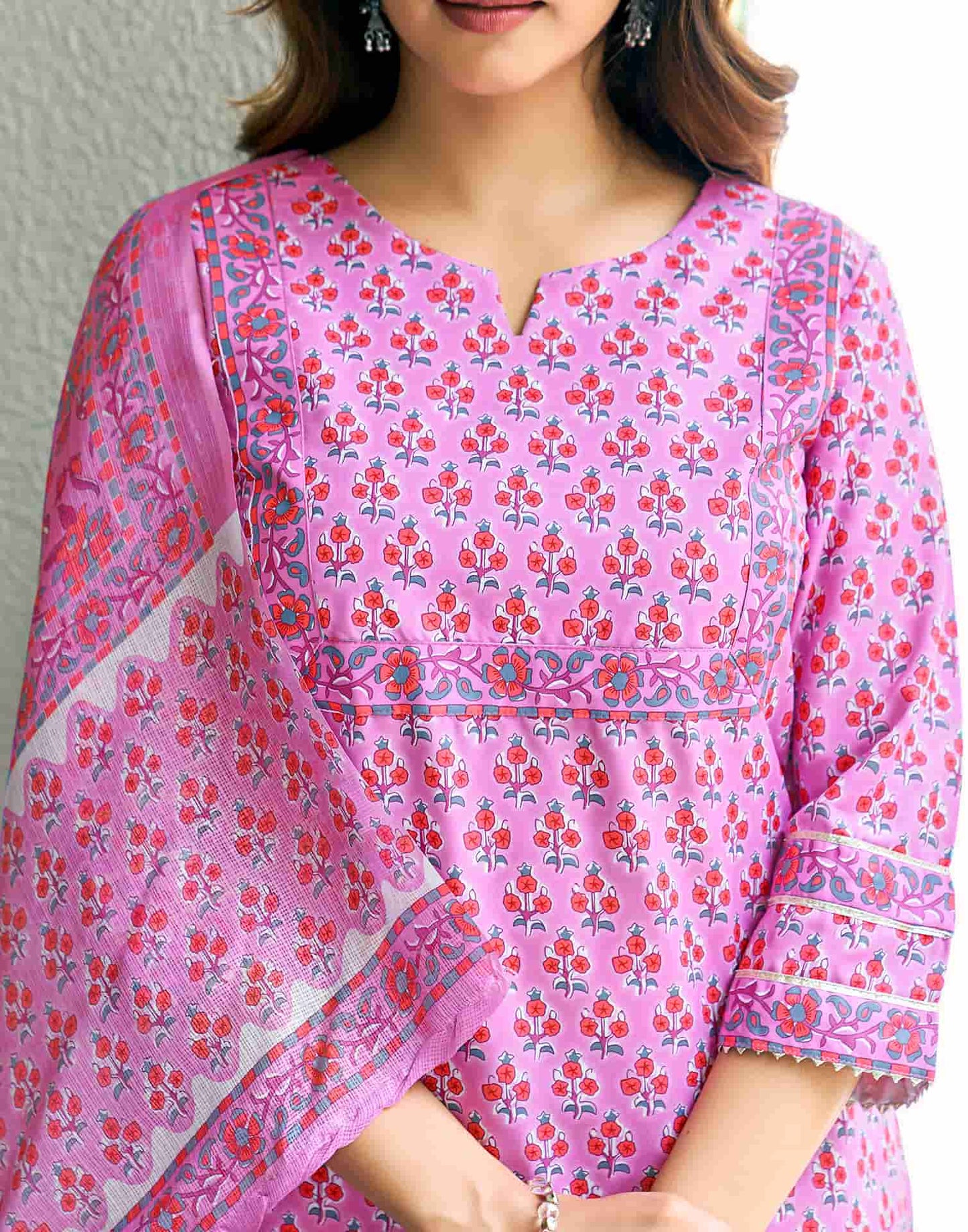 Lavender Printed Rayon Straight Kurta With Pant And Dupatta