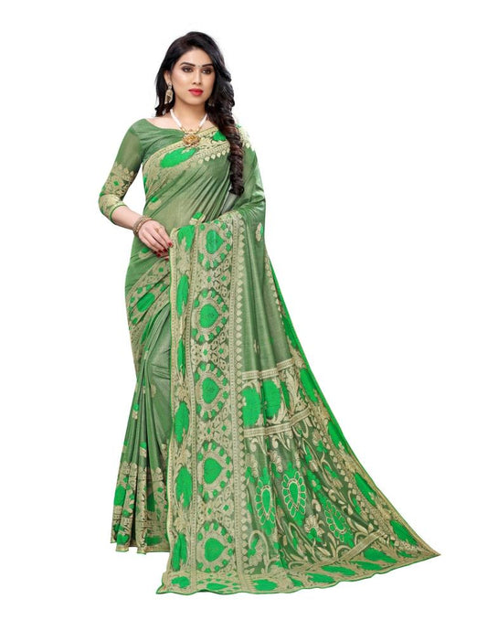 Green Coloured Lycra Jacquard Partywear saree | Leemboodi