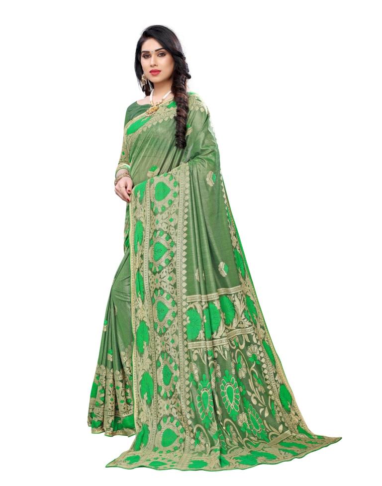 Green Coloured Lycra Jacquard Partywear saree | Leemboodi