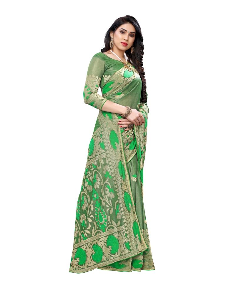 Green Coloured Lycra Jacquard Partywear saree | Leemboodi